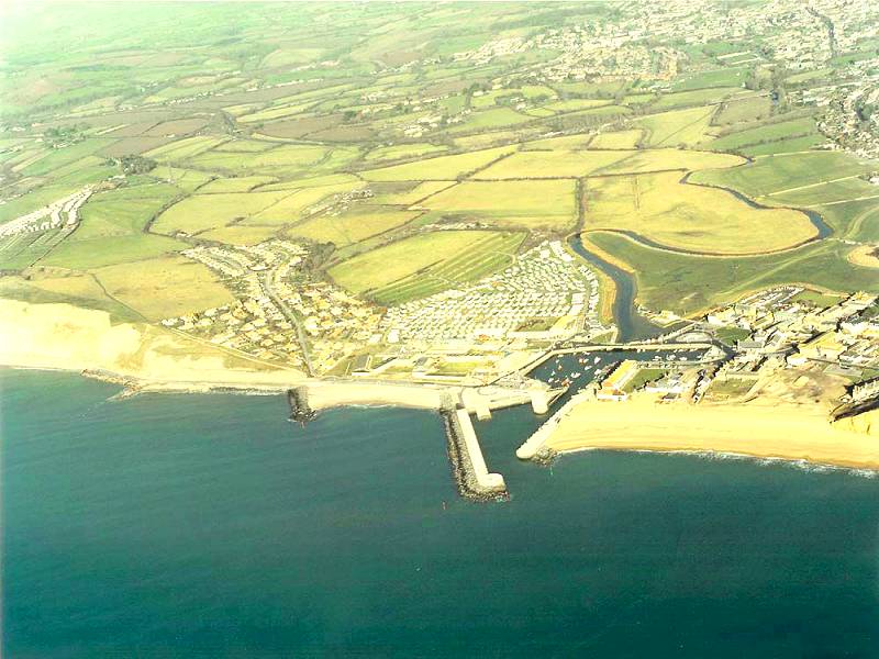 West Bay looking inland to Bridport