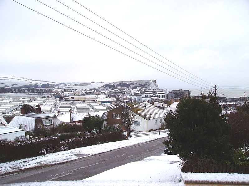 West Bay in the Snow, looking across to East Cliff from West Cliff