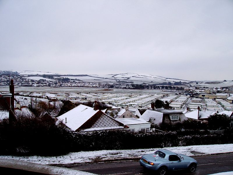 West Bay in the Snow, West Cliff, looking over Holiday Park