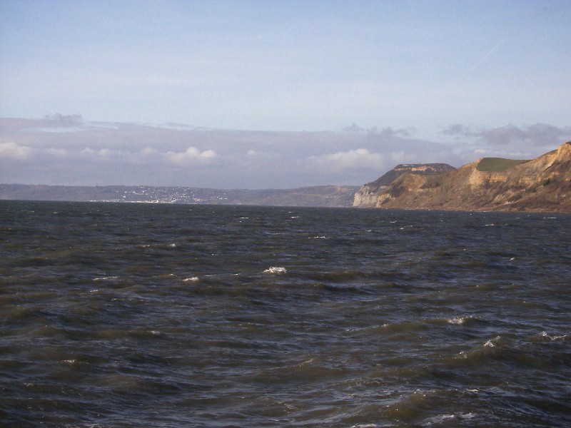 West Bay, Golden Cap with Lyme Regis in the distance