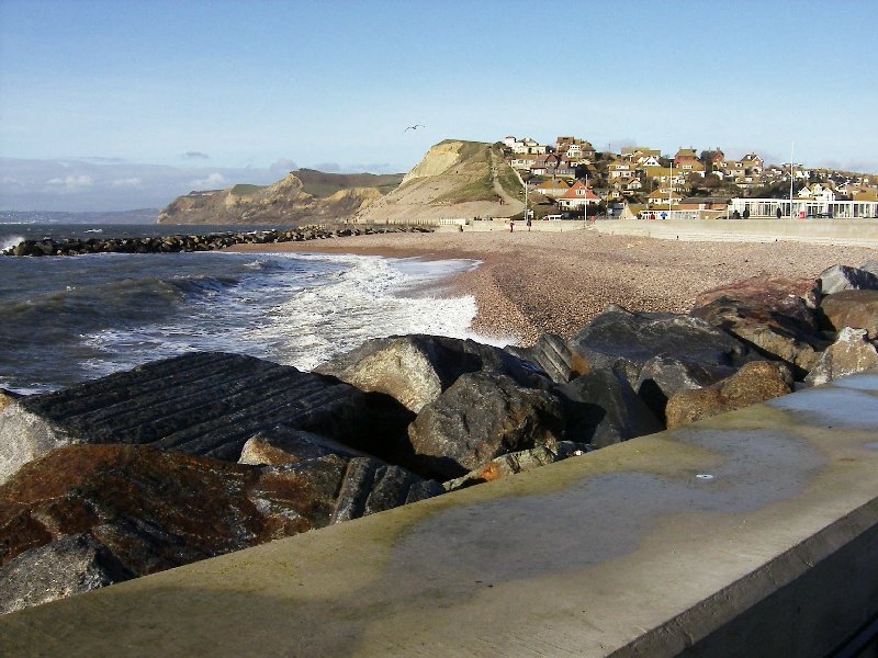 West Bay, West Beach, overlooked by the West Cliff Estate